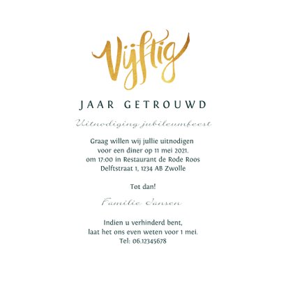 Uitnodiging huwelijksjubileum 50 jaar goudlook met bloemen 3