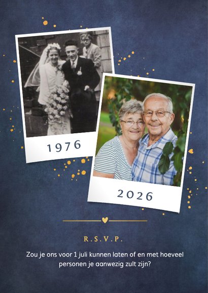 Uitnodiging huwelijksjubileum - gouden silhouet bruidspaar 2