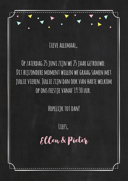 Uitnodiging huwelijksjubileum krijtbord look roze 3