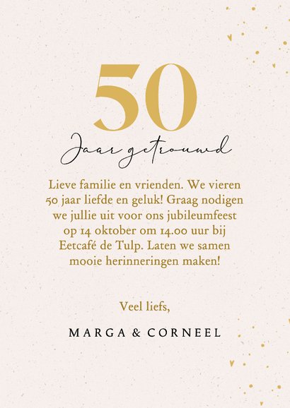 Uitnodiging huwelijksjubileum vijftig met foto en goudfolie 3