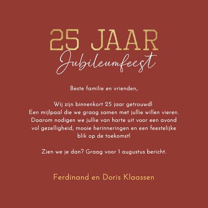 Uitnodiging huwelijksjubileumfeest champagne 25 jaar 3