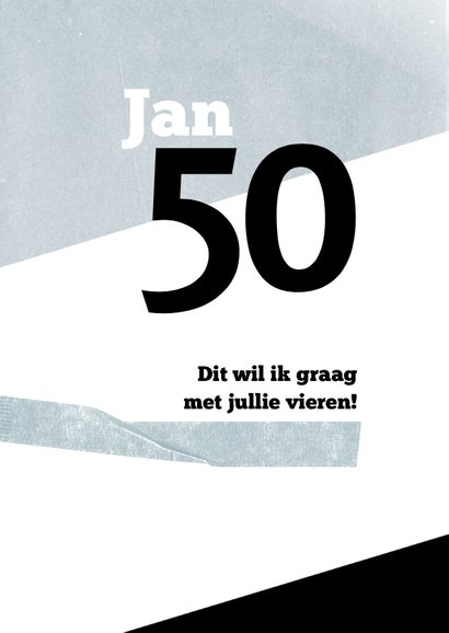 Uitnodiging in blauw en zwart met foto 2