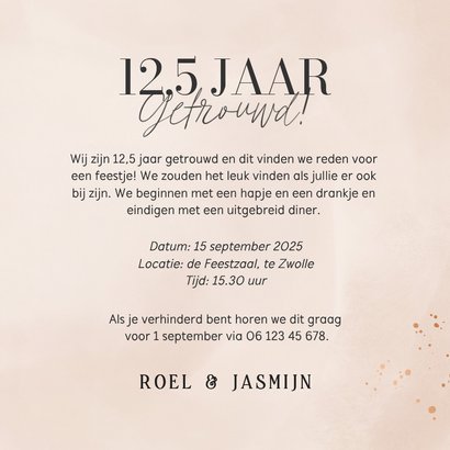Uitnodiging jubileum 12,5 jaar getrouwd beige roze koper 3