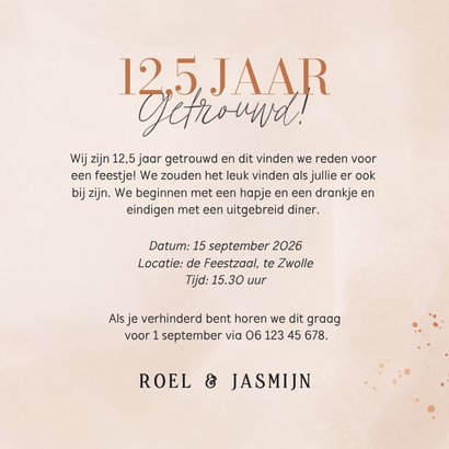 Uitnodiging jubileum 12,5 jaar getrouwd beige roze koper 3