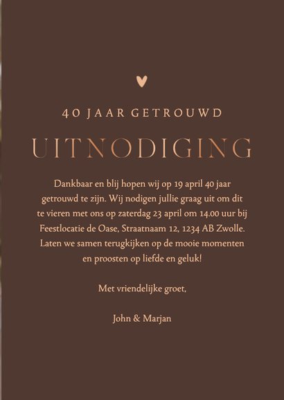 Uitnodiging jubileum 1985 2025 grote foto met koperfolie 3