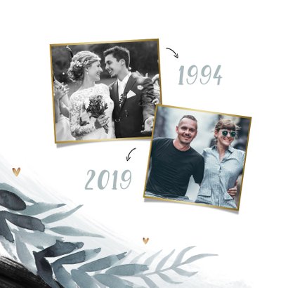 Uitnodiging jubileum 25 jaar stijlbol bladeren foto hartjes 2
