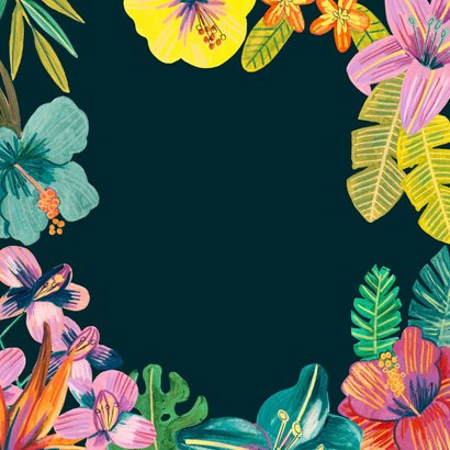 Uitnodiging Jubileum 25 jaar tropische Hawaii bloemen Achterkant