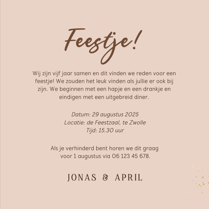 Uitnodiging jubileum 5 jaar samen houtlook fotocollage 3