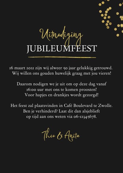 Uitnodiging jubileum 50 jaar getrouwd met twee trouwfoto's 3