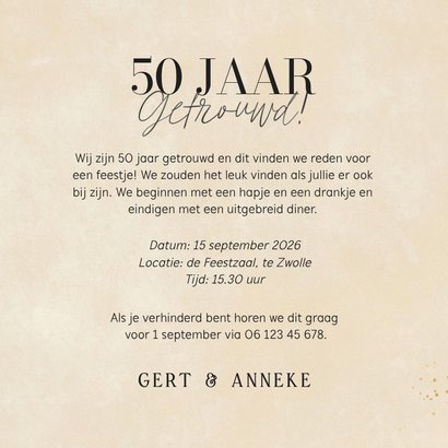 Uitnodiging jubileum 50 jaar getrouwd steenlook goud 3