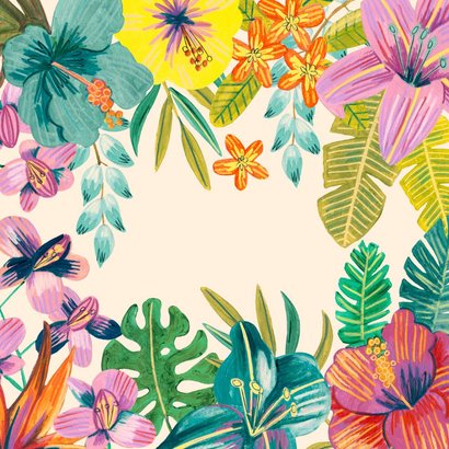 Uitnodiging Jubileum 50 jaar tropische Hawaii bloemen Achterkant