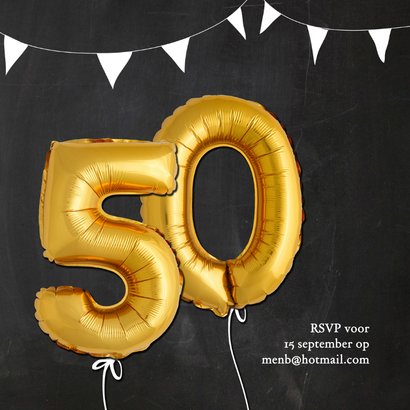 Uitnodiging jubileum ballonnen goud 50 jaar krijtbord 2