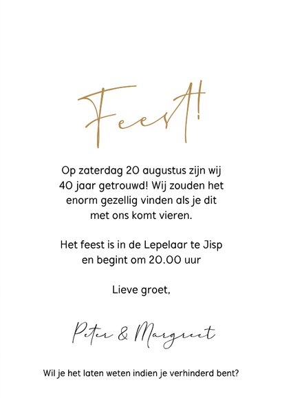 Uitnodiging jubileum feest 40 jaar getrouwd verf 3