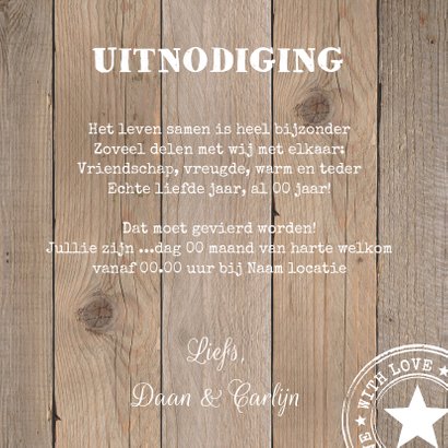 Uitnodiging jubileum hout foto hartje 3