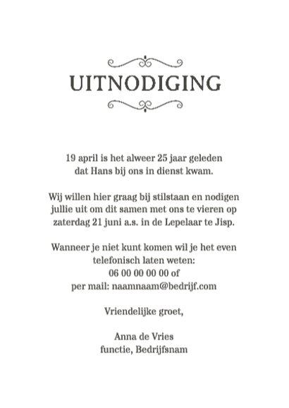 Uitnodiging jubileum medewerker  Kaartje2go