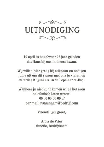 Wonderlijk Uitnodiging jubileum medewerker | Kaartje2go ZW-89