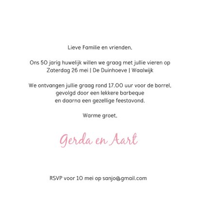 Uitnodiging jubileum stijlvolle bloemen oude meesters roze 3