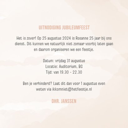 Uitnodiging jubileum waterverf en grote gekleurde letters 3