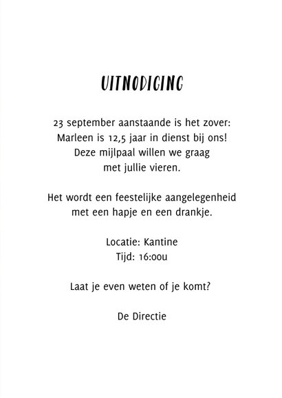 Uitnodiging jubileum werk 3