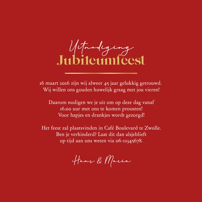 Uitnodiging jubileumfeest 45 jaar vermiljoen hartjes foto 3