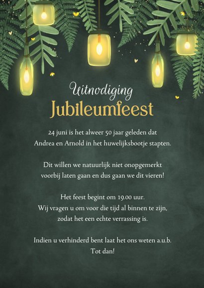 Uitnodiging jubileumfeest 50 goud lampjes tuinfeest 3