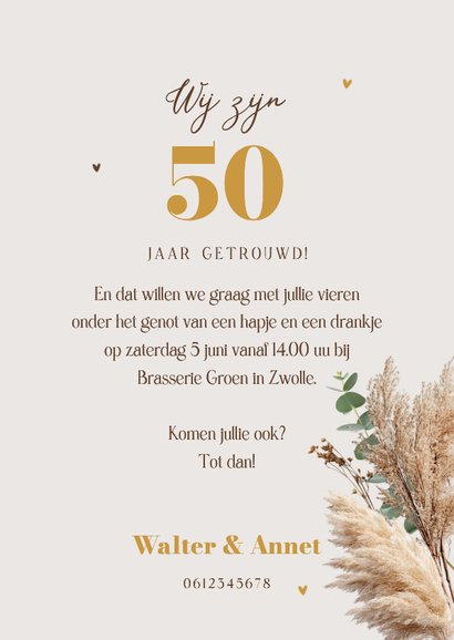 Uitnodiging jubileumfeest 50 jaar foto eucalyptus grassen 3