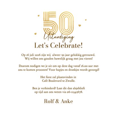 Uitnodiging jubileumfeest 50 jaar getrouwd fotocollage Achterkant