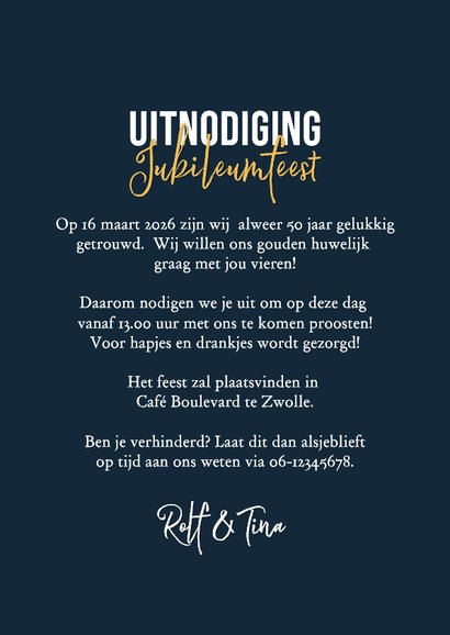 Uitnodiging jubileumfeest 50 jaar goud confetti foto's 3