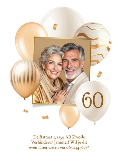Uitnodiging jubileumfeest 60 jaar getrouwd ballonnen goud 2