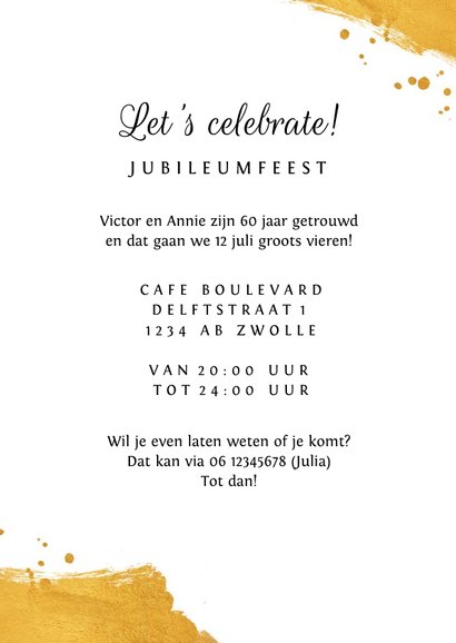 Uitnodiging jubileumfeest 60 jaar getrouwd goud foto cheers 3