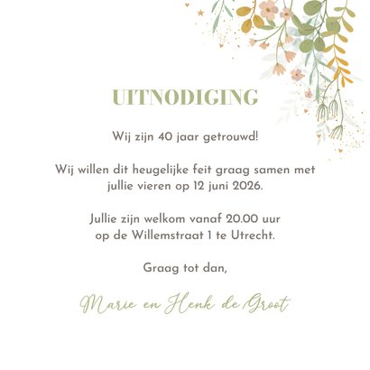 Uitnodiging jubileumfeest bloemen en hartjes  3