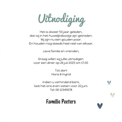 Uitnodiging jubileumfeest gegwijzers 50 jaar getrouwd 3