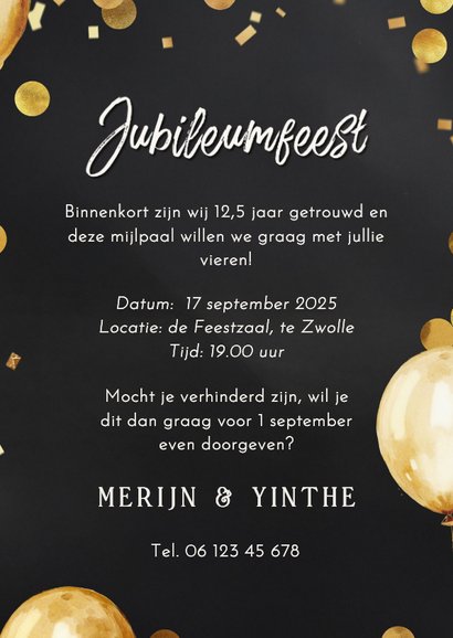 Uitnodiging jubileumfeest goud ballonnen foto's 3