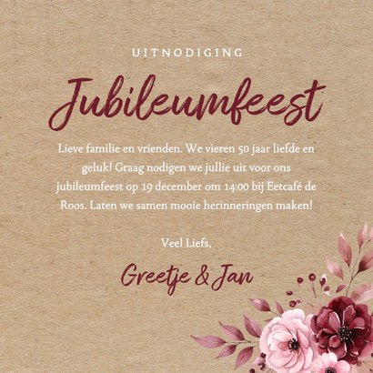 Uitnodiging jubileumfeest met vintage bloemen kraftpapier 3