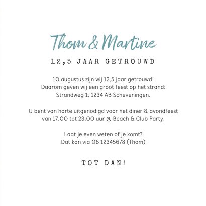 Uitnodiging jubileumfeest strand wegwijzers hout hartjes 3