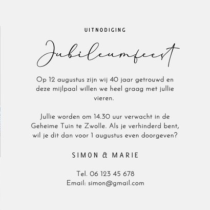 Uitnodiging jubileumfeestje papier grote foto 40 jaar 3