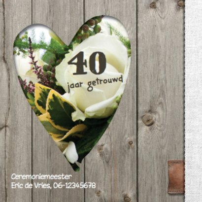 Uitnodiging jubileumkaart 40 jaar - bloemen hart 2