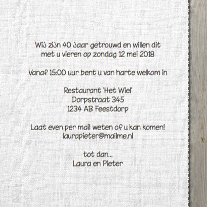 Uitnodiging jubileumkaart 40 jaar - bloemen hart 3