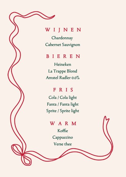 Uitnodiging kerst menu ruit en strikje 2