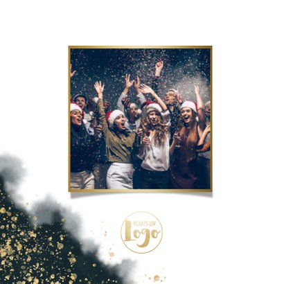 Uitnodiging kerstborrel blauwe waterverf, gouden spetters 2