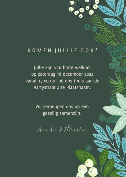 Uitnodiging kerstborrel botanische illustratie kerst 3