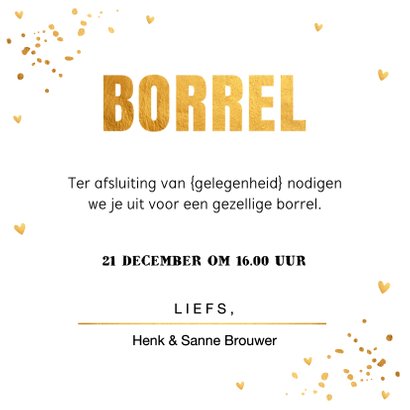 Uitnodiging kerstborrel confetti goudlook 3