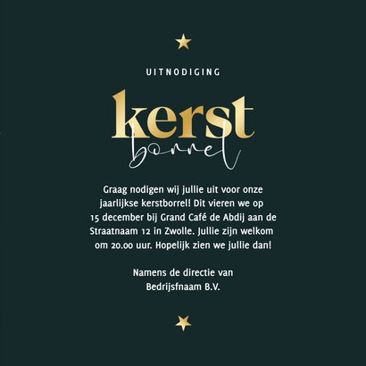 Uitnodiging kerstborrel donkergroen met sterren 3