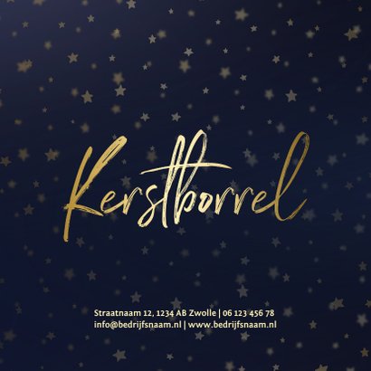 Uitnodiging kerstborrel goud met sterren 2