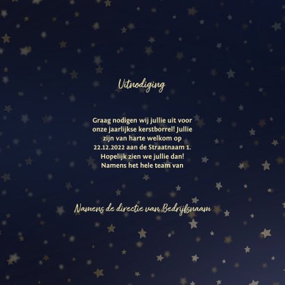 Uitnodiging kerstborrel goud met sterren 3