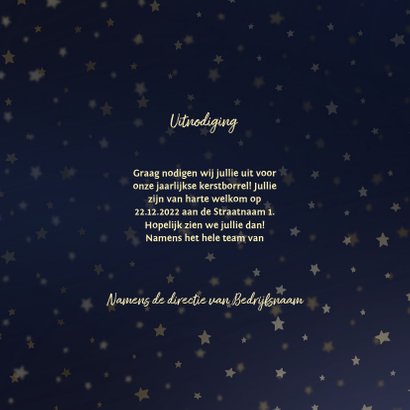 Uitnodiging kerstborrel goud met sterren 3
