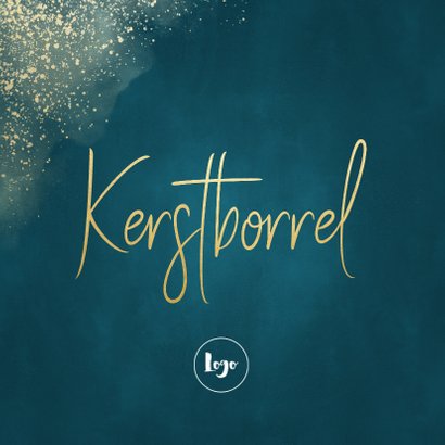 Uitnodiging kerstborrel gouden sneeuw en waterverf 2