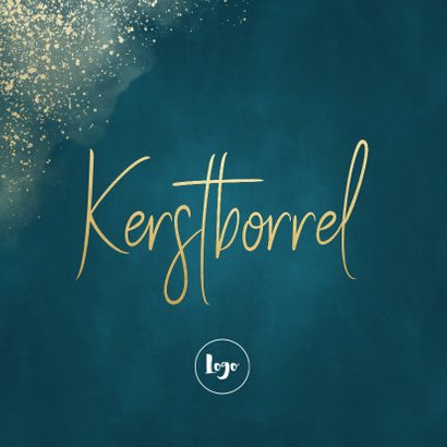 Uitnodiging kerstborrel gouden sneeuw en waterverf 2