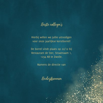 Uitnodiging kerstborrel gouden sneeuw en waterverf 3