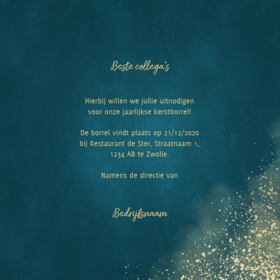 Uitnodiging kerstborrel gouden sneeuw en waterverf 3